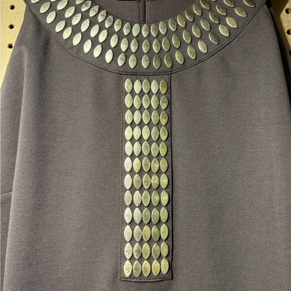 Michael Kors Chocolate Stretch Ponte Sleeveless Dress Gold Beads Size 10 NWT - Picture 5 of 7